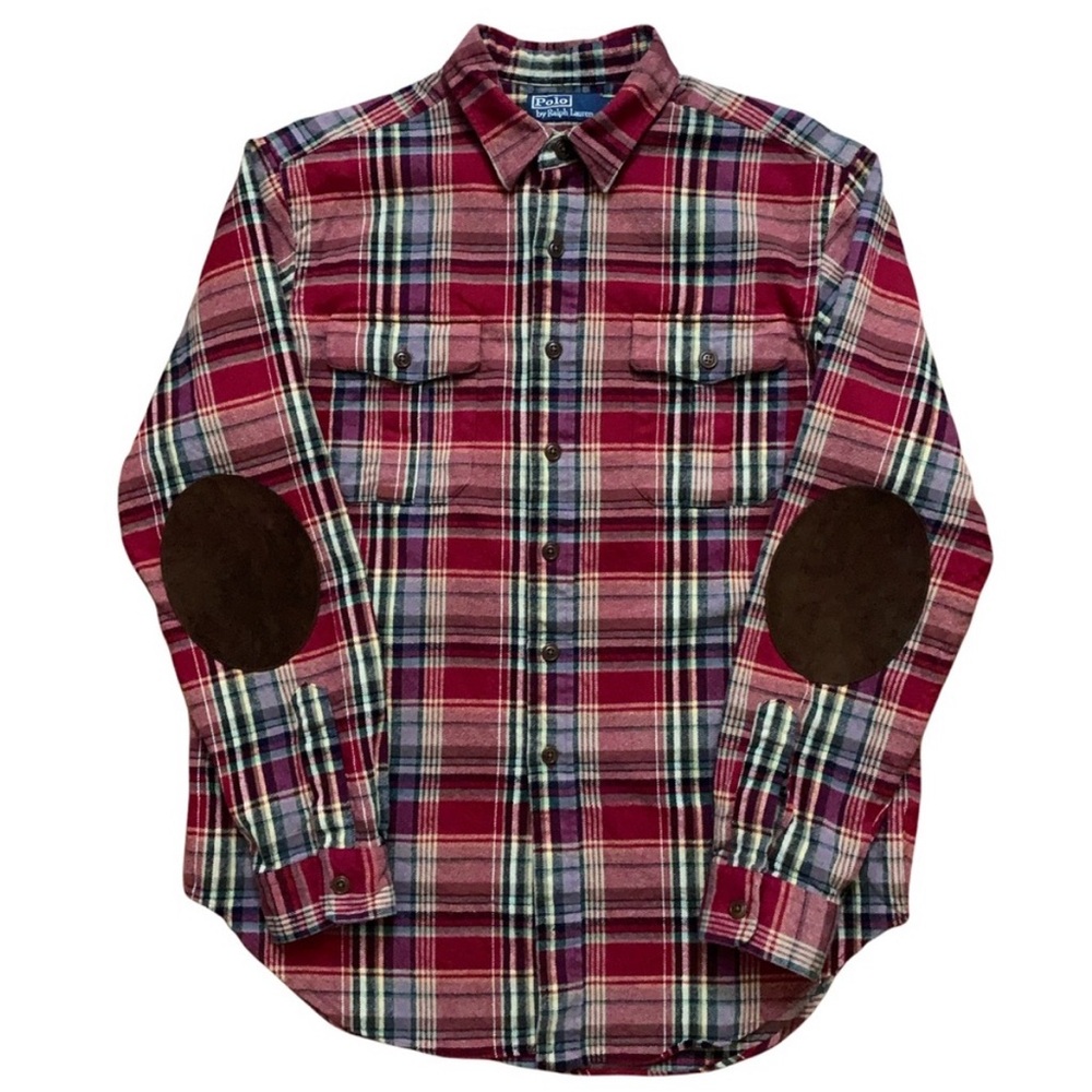 Vintage Polo Ralph Lauren Flannel Shirt Elbow Patch Plaid Red M